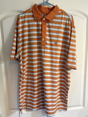 Footjoy Polo Shirt Mens XXL Orange White Striped Athletic Fit Short Sleeve Golf